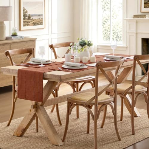 ZeeMart Linen Checked Farmhouse Table Runner, 13x36 Inches Terracota