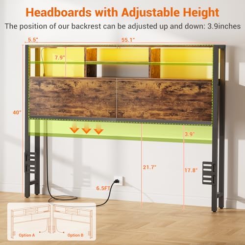 Aheaplus Headboard for Full Size Bed with Storage, Headboards with Outlets