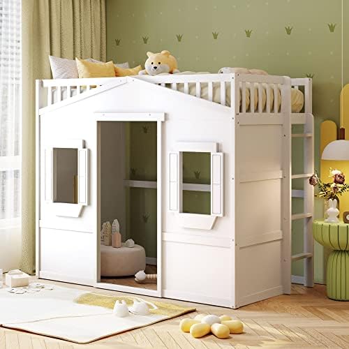 Bellemave Twin Loft Bed with Ladder, Solid Pine Wood Frame, 250LBS Capacity