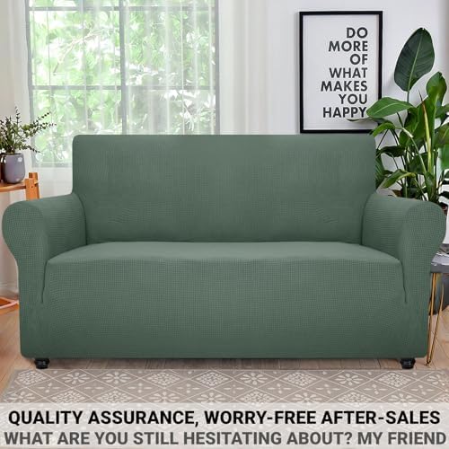 ZNSAYOTX Super Stretch Couch Cover Love Seat Sofa Covers for Living Room Dogs Pet Friendly Furniture Protector Spandex Loveseat Slipcovers with Anti Slip Foam Sticks (Pea Green, Loveseat)