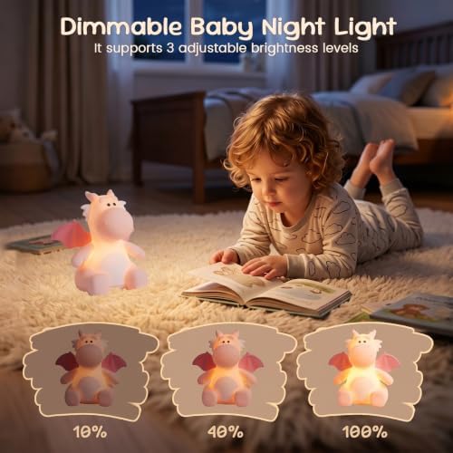 AVEKI Dragon Night Light, Silicone Touch Bedside Lamp (Dragon-Pink)