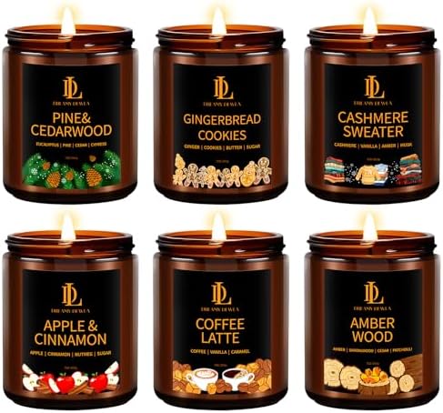 DL DREAMY DEWLA Winter Candles Set for Home Scented, 6 Pack 42oz, Soy Wax