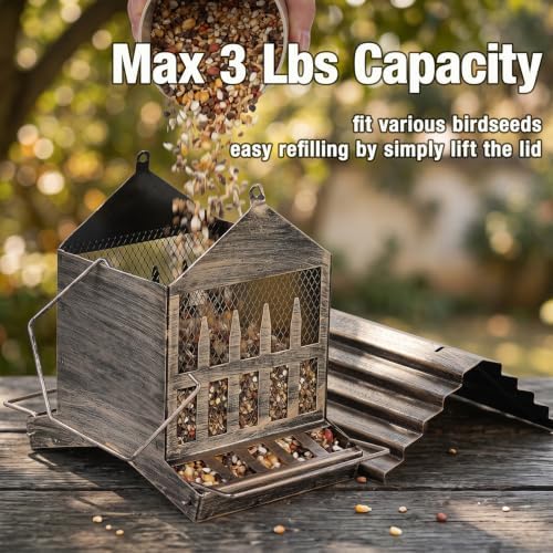 Metal Bird Feeder House Outdoor Hanging 2-Side Feeding 3 LBs Capacity