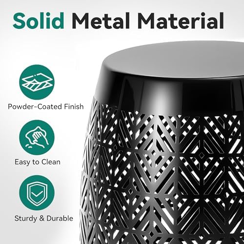 18" Metal LED Outdoor Side Table, 3-Mode Lights, Modern Drum Design