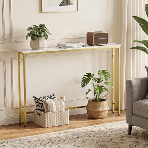 47.2" Console Table, Narrow Entryway Table, Skinny Sofa Table, Behind CouchTable, Long Skinny Table, DisplayTable for Entryway, Living Room, Foyer, Corridor, Office, Gold & White