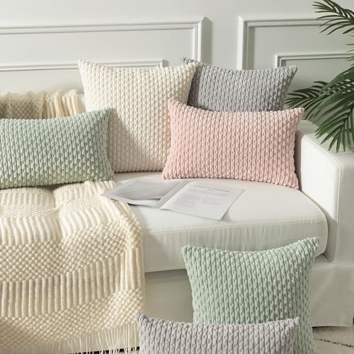 Kevin Textile Soft Corduroy 18x18 Inch Pillow Covers 2 Pack, Light Green