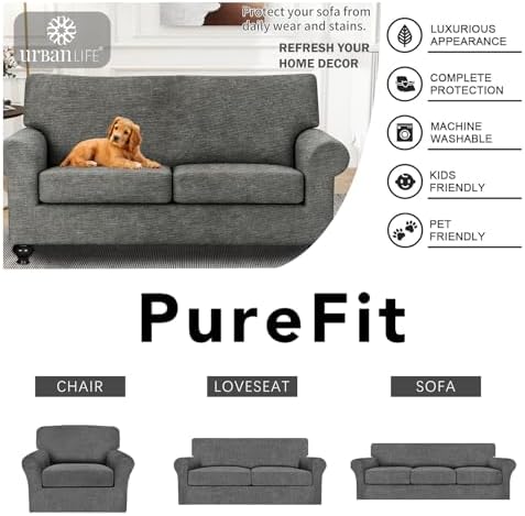 URBANLIFE 3-Piece Stretch Sofa Covers for 2 Cushion Couch, Gray