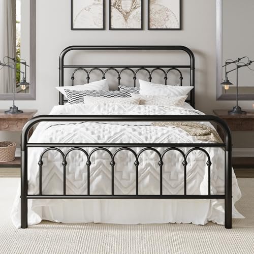 Allewie Full Size Metal Platform Bed Frame with Headboard, Black