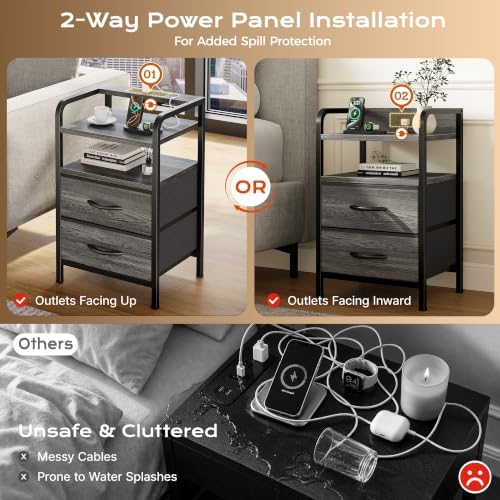 Huuger Nightstands Set of 2, Night Stand, Charging Station, USB-C Ports