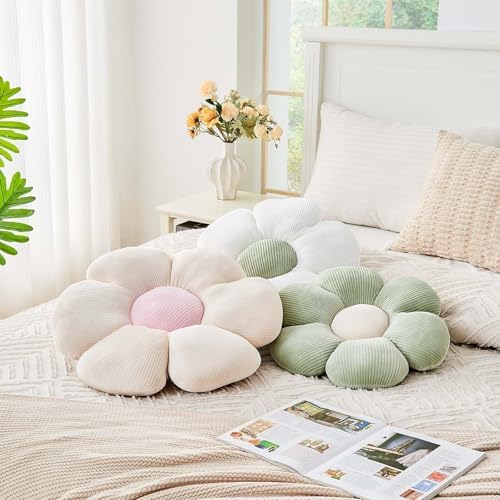 Kcvvcr Sage Green Flower Pillow, 17.7" Cute Flower Shaped Floor Pillow, Aesthetic Floral Plush Daisy Decorative Throw Pillows for Bed Sofa Couch