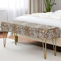 Leopard Print Rectangle Ottoman 46"x16"x22" Faux Fur Entryway Bench Footrest Stool Accent Seating Cheetah Furry Ottoman Bedroom Vanity End of Bed for Bathroom Living Room Decor