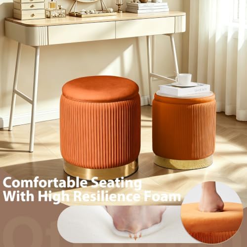Royal Windsor Round Ottoman with Storage Set of 2, Storage Vanity Stool