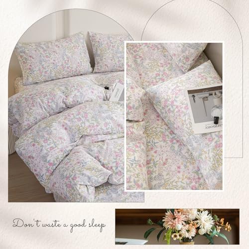 HighBuy Farmhouse Floral Duvet Cover Full Size,Colorful Floral Pattern Soft Cotton Durable Duvet Cover Set 3 PCS,Coquette Comforter Cover Quilted Cover for Women Girls,Cottagecore Bedding Set
