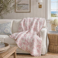 Brandream Pink Toile Quilted Throw Blanket 47" x 60" Cozy Cotton Decorative Blanket French Country Cottage Floral Quilt Throw for Bed Couch Sofa Daybed All-Season Coverlet