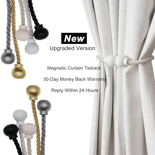 6Pcs Magnetic Curtain Tiebacks Modern Handmade Rope Curtain Tie Backs White