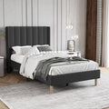 Twin Size Bed Frame with Linen Upholstered Headboard, Black