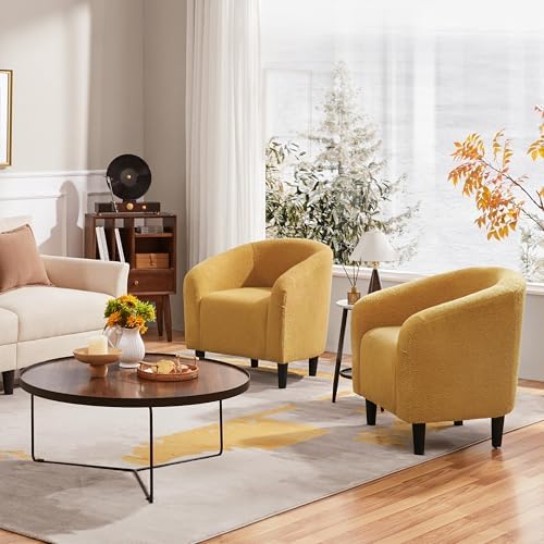 Yaheetech Small 25.5in Wide Sherpa Barrel Accent Chair, Mustard Yellow