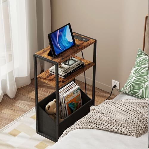 TUTOTAK Narrow Side Tables with Charging Station, Slim End Tables Set of 2