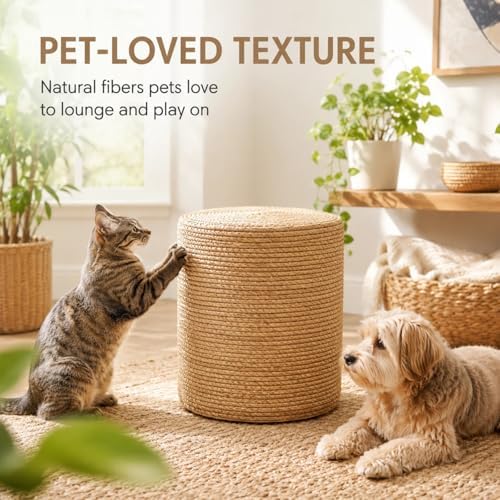 14" Boho Pouf Patio Ottomans Natural Straw Handweave Rustic Round Footstool