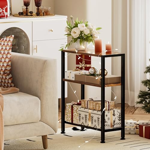 Narrow Side Table, 2-Tier Small End Table, Slim Nightstand