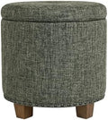 HomePop 18.5" Round Storage Ottoman with Nailheads - Green Clover Fabric