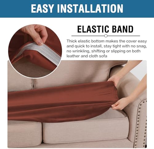H.VERSAILTEX Velvet Stretch Individual Couch Cushion Cover Plush Cushion Slipcover for Loveseat Sofa Cushion Furniture Protector Seat Cushion Sofa Cover (1 Piece Sofa Cushion Cover, Rust)