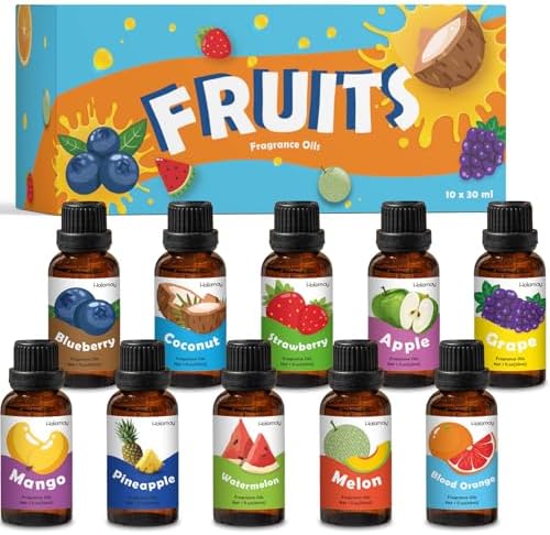 Fruit Fragrance Oil for Candle Soap Making, 10x30ml Holamay Essential Oils for Diffusers for Home, Coconut, Strawberry, Mango, Pineapple, Large Size Diffuser Oils Gift Set