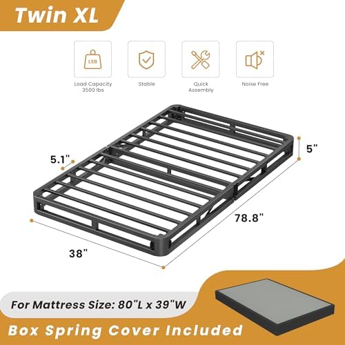MAF 5 Inch Twin XL Box Spring and Cover Set Low Profile Metal Bed Base