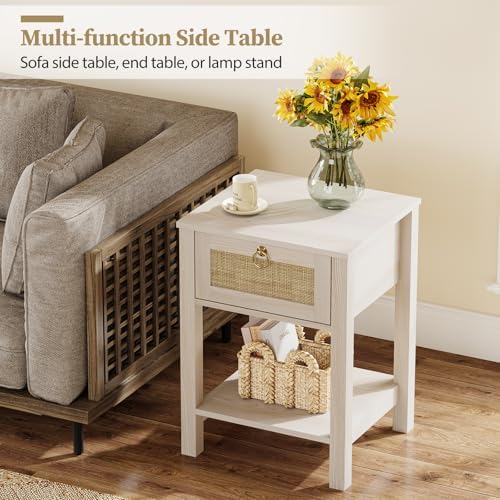 Eclatara Rattan Nightstand Set of 2 with Rattan Decor Drawer