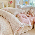 HighBuy Boho Pink Floral Duvet Cover Twin Size,100% Cotton Soft Coquette Ruffle Botanical Bedding Duvet Cover Set,Vintage Princess Flowers Shabby Chic Farmhouse Duvet Cover and Pillow Shams
