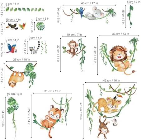 wondever Jungle Animals Climbing Tree Wall Decals Lion Tiger Wall Stickers