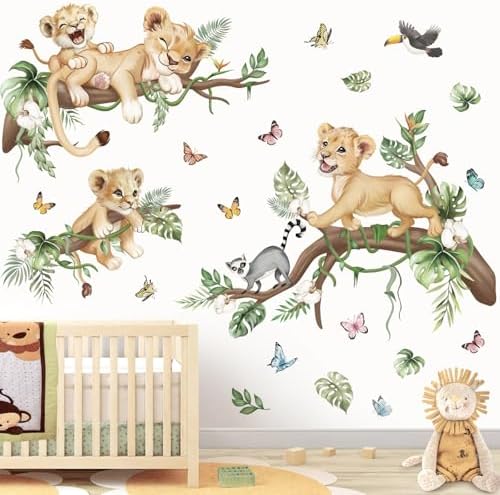 wondever Safari Animal Lions Wall Decals Animal Tree Branch Wall Stickers