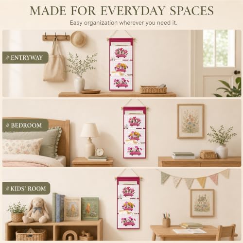 IAXIC Flower Wall Hanging Organizer, Canvas Pockets for Girls Room