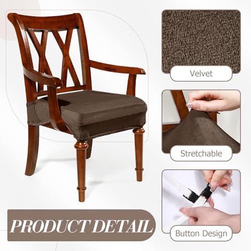 Havawish Extra Wide Dining Chair Seat Covers, Coffee, Velvet, 1 Pcs