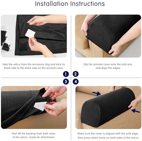 SUBRTEX Stretch Couch Arm Covers Set of 2, Non-Slip Sofa Armrest Slipcovers