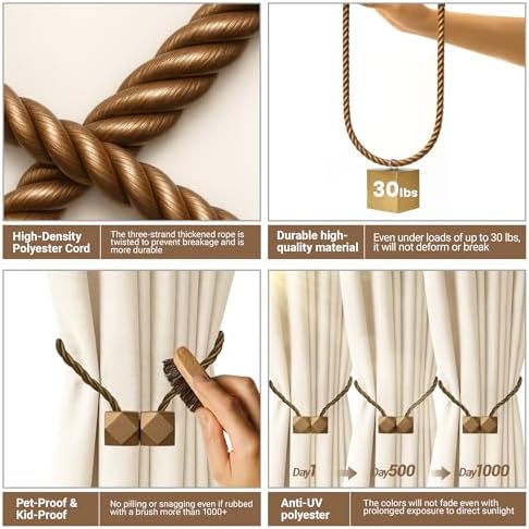 Hion Magnetic Curtain Tiebacks Dark Brown 2pcs, Curtain Tiebacks Buckles Holdbacks Holders Hooks Clip for Home Bedroom Office Decorative Curtain