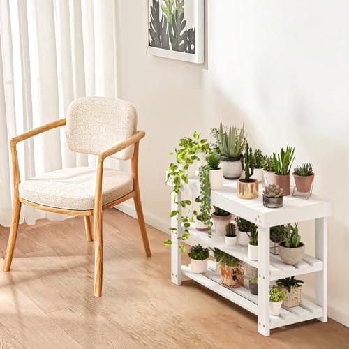 Pipishell 3 Tier Bamboo Shoe Rack Bench for Entryway, White