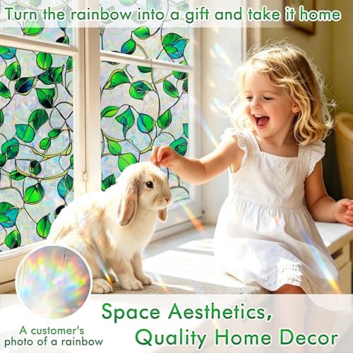 SOMWISE Rainbow Stained Glass Window Privacy Film,Heat Blocking Save Energy