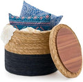 18'' Boho Pouf Storage Ottomans Natural Straw Rustic Handmade Lounge Pouffe