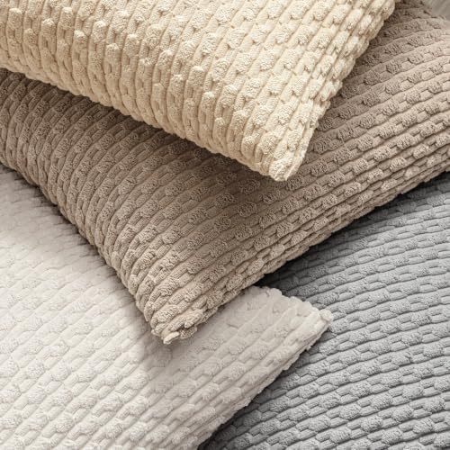 MIULEE Decorative Throw Pillow Covers 18x18 Light Grey Textured Corduroy
