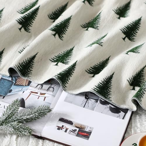 Hahafelt Green Christmas Tree Chenille Throw Blanket 50x60 Soft Couch