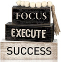 Yuntau 4 Pcs Motivational Desk Decor Wood Block Signs Focus Execute Success