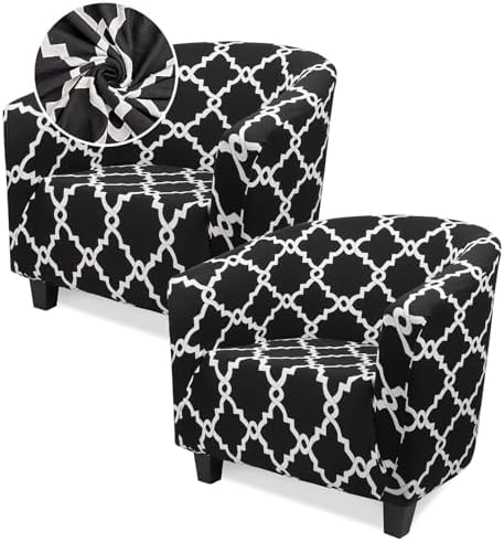 Club Chair Slipcover, 1-Piece Non-Slip Stretch Club Chair Covers 2 Packs, Washable Round Soft Armchair Sofa Cover Removable Couch Furniture Slipcovers for Bar Living Room Hotel Counter