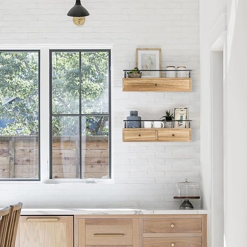 Floating Shelves With Drawers Set of 2, Wall Mounted Storage for Bathroom
