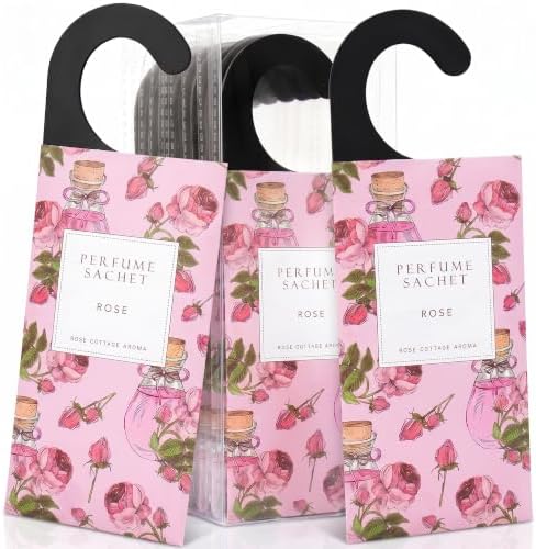 Large 12 Packs Rose Hanging Scented Sachets Long-Lasting Closet Deodorizer Air Freshener Fabric Refresher Odor Eliminator for Drawer Home Fragrance Gift Set