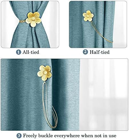 Lewondr Magnetic Curtain Tiebacks, Flower Vintage Curtain Holdbacks, Gold