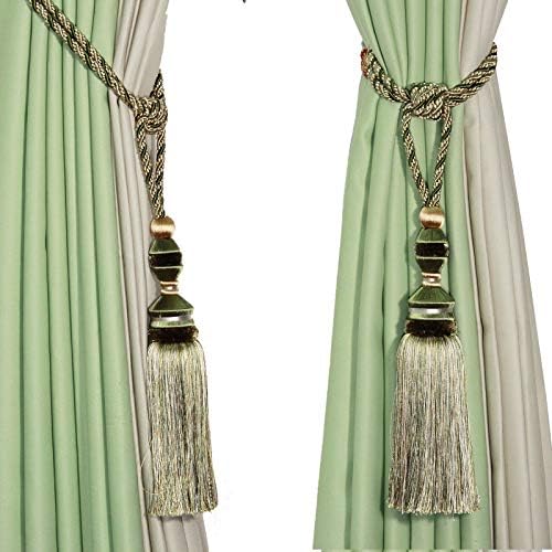 2Pcs Tassel Curtain Tiebacks Drapery Curtain Holdbacks-Green