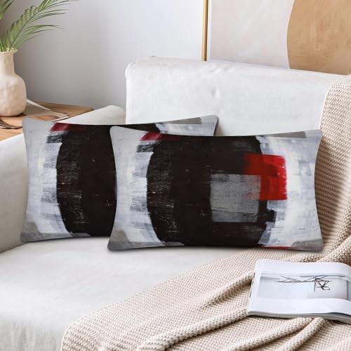 Throw Pillow Covers for Couch, 20x12 Inch, Set of 2, Grey Red