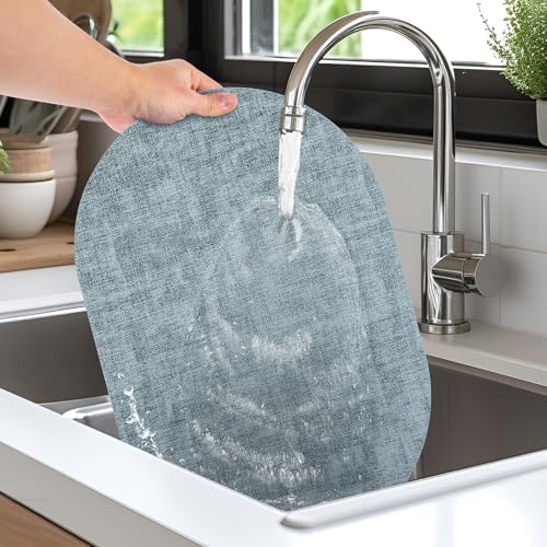 Faux Leather Oval Placemats Set of 4, Light Blue