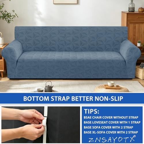 ZNSAYOTX Stretch Couch Cover, 1 Piece Oversized Sofa Covers for 3 Cushion Couch, Jacquard Sofa Slipcovers with Elastic Bottom Thickened Furniture Protector for Dog Cat Pet (X-Large, Dark Grey)